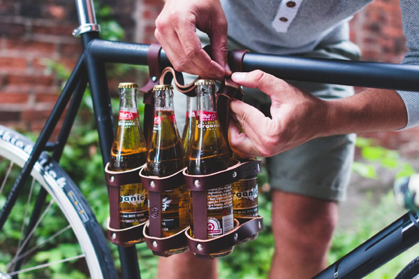 Leather Bicycle Beer Carrier